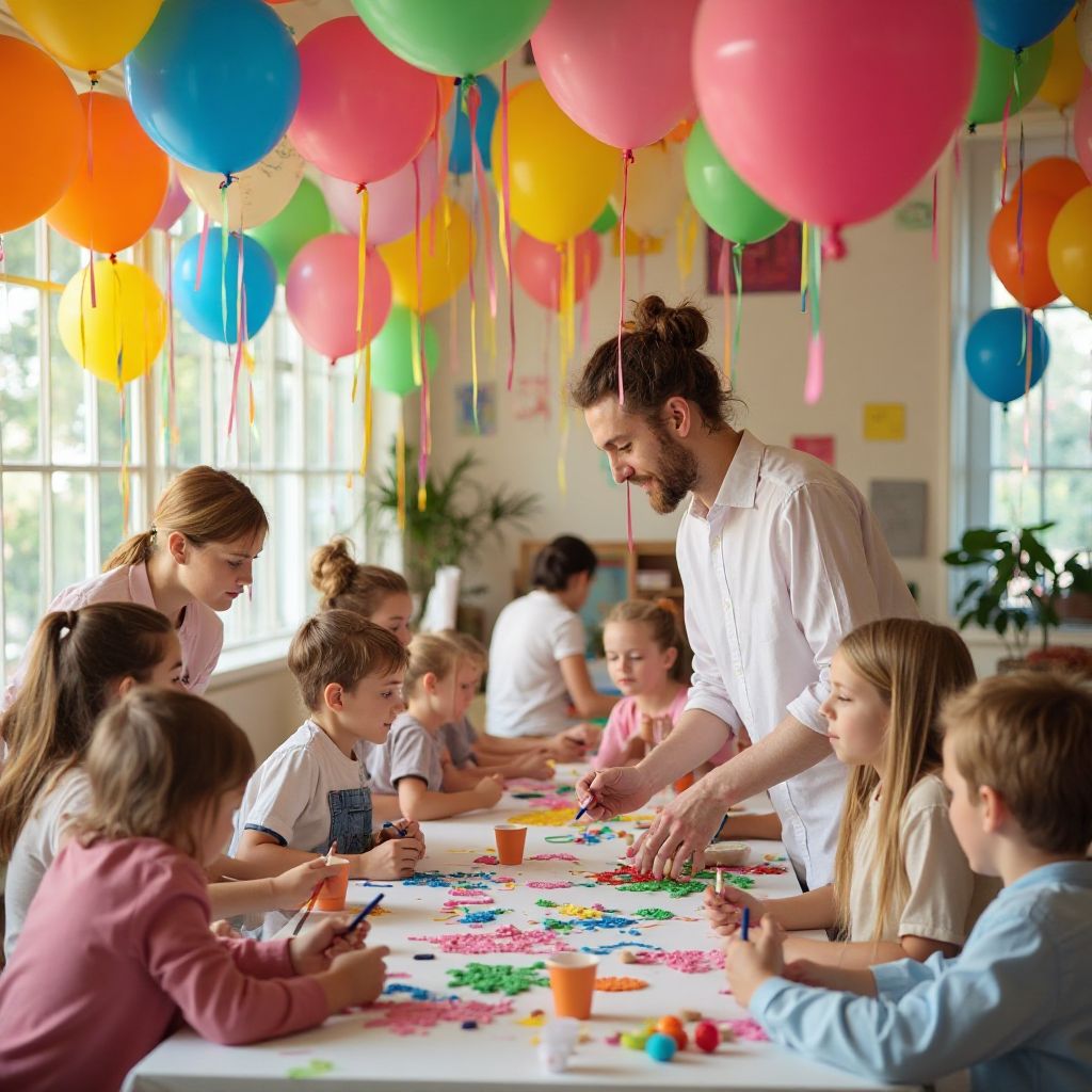 KidsEvent Magic team preparing colorful party decorations