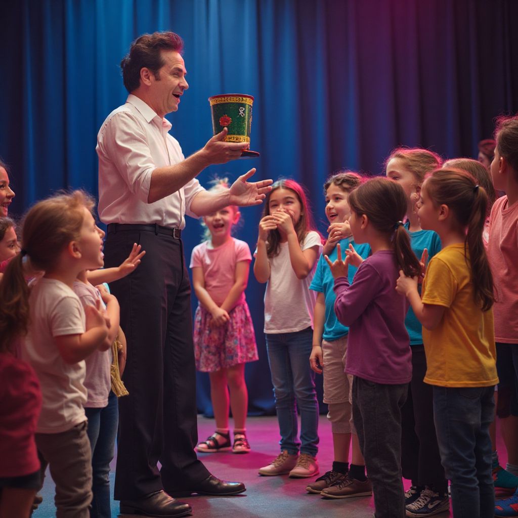 Children enjoying interactive magic show performance