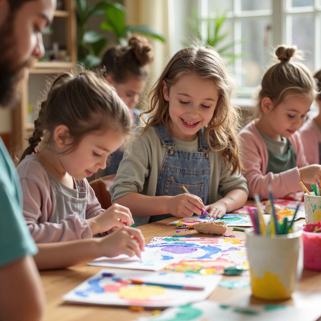 Children participating in creative craft activities