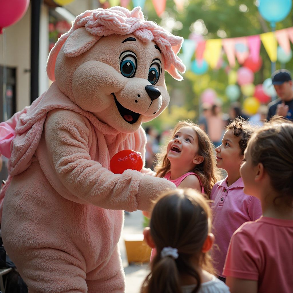 Character performer with children